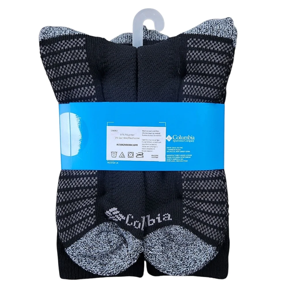 12 Pairs NWT MEN'S COLUMBIA BLACK ATHLETIC CREW SOCKS